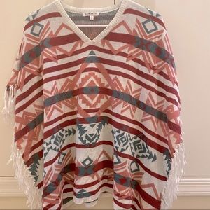 Pink White and Turquoise Large Poncho